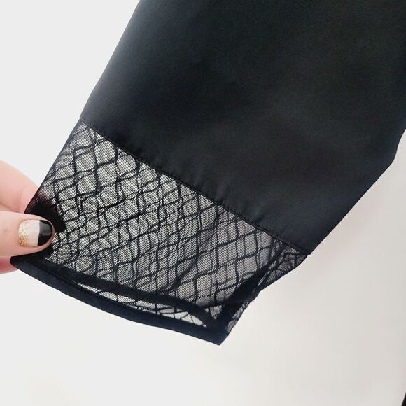 XS/S Calvin Klein Black Satin Nightgown with Lace and Net Trim - Picture 2 of 14